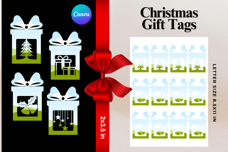 Christmas Gift Tags Canva Frame DIY Labels Editable Bag Tag