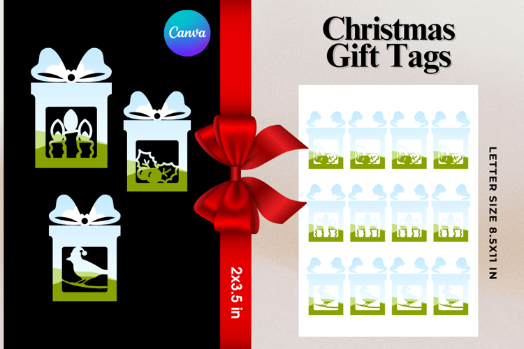 Christmas Gift Tags Canva Frame DIY Labels Editable Bag Tag