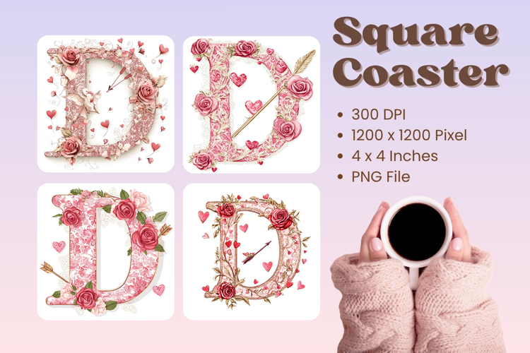 Letters Valentine Square Coasters Love Heart Accessories_D