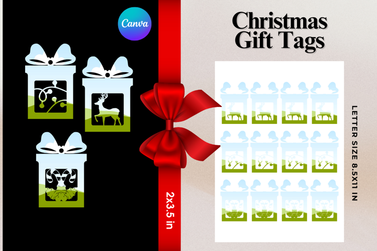 Christmas Gift Tags Canva Frame DIY Labels Editable Bag Tag