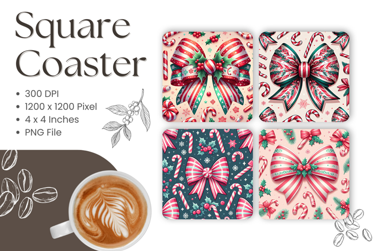 Christmas Bow Square Coasters Ribbon Accessories Keychain_23