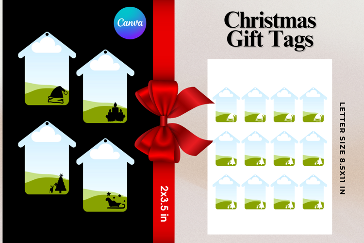 Christmas Gift Tags Canva Frame DIY Labels Editable Bag Tag
