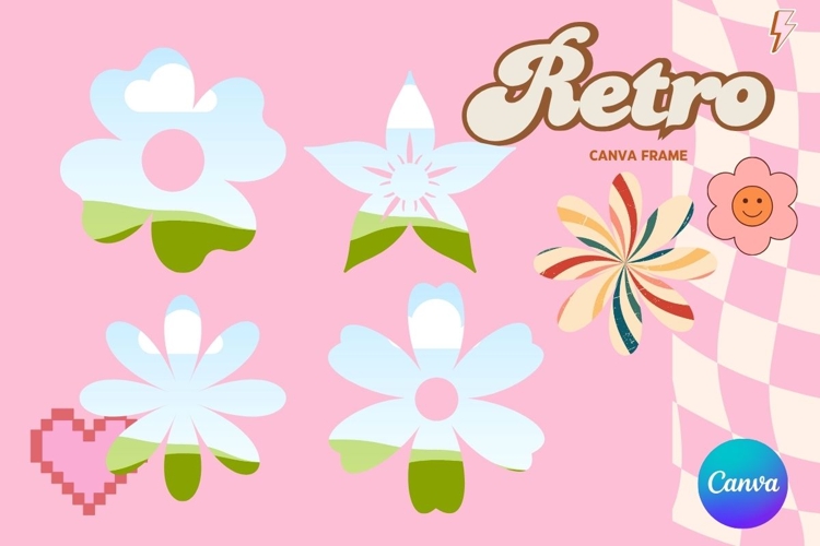 Retro Flower Canva Frame Vintage Photo Frame Drag Drop_25