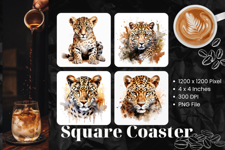 Leopard Square Coasters Accessories Tiger Animal Keychain