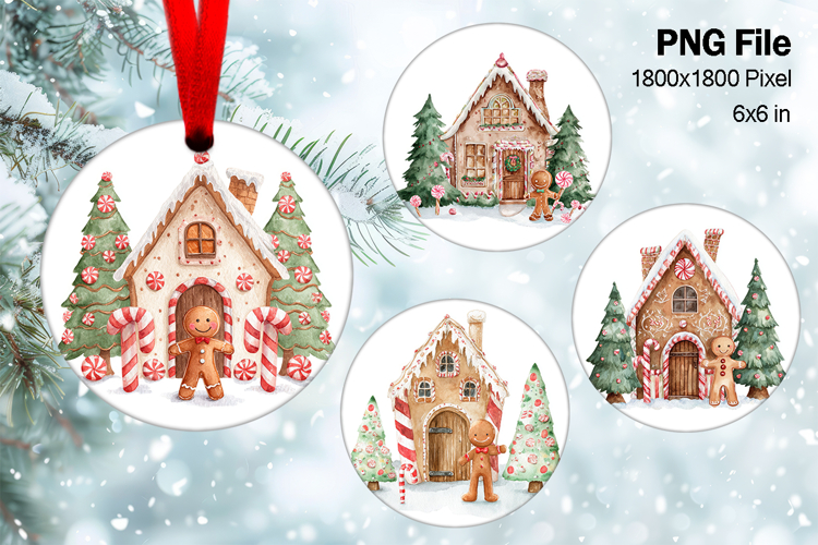 Christmas House Ornament Watercolor Snow House Decorate_26