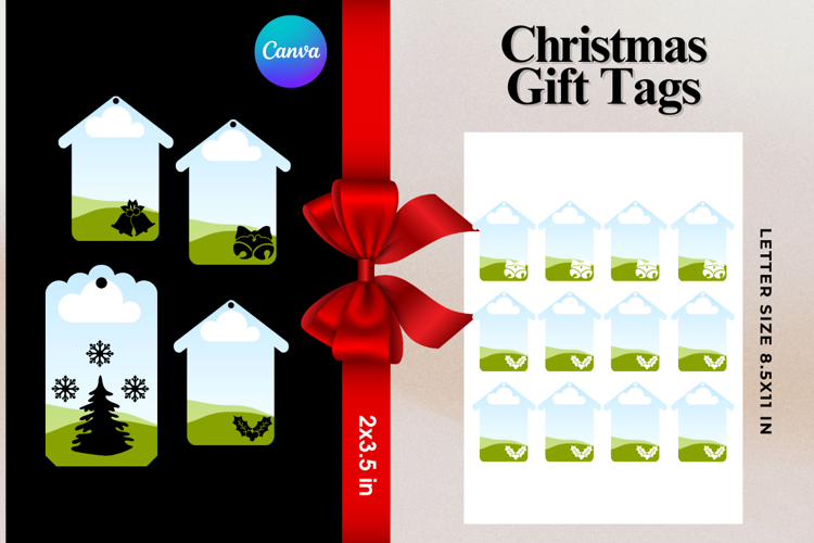 Christmas Gift Tags Canva Frame DIY Labels Editable Bag Tag
