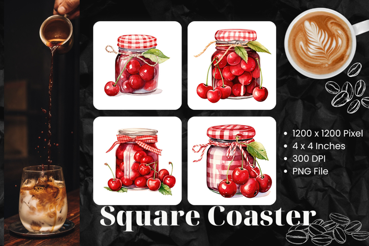 Cherry Square Coasters Fruit Jam Keychain Kitchen Decorate