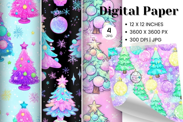 Christmas Tree Pattern Digital Paper Background Seamless_27
