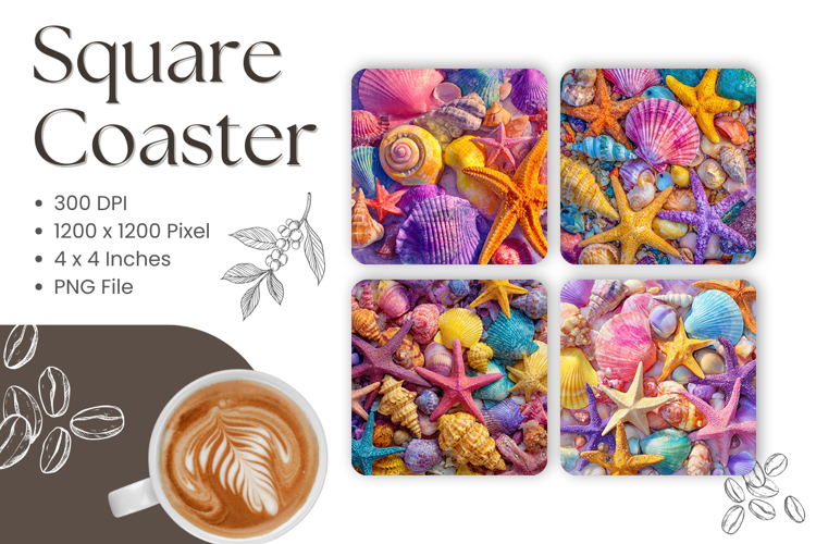 Starfish Square Coasters Scallop Shell Keychain Seashells