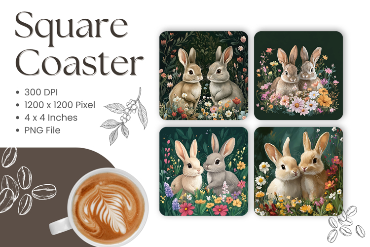 Easter Bunny Square Coasters Accessories Rabbit Keychain