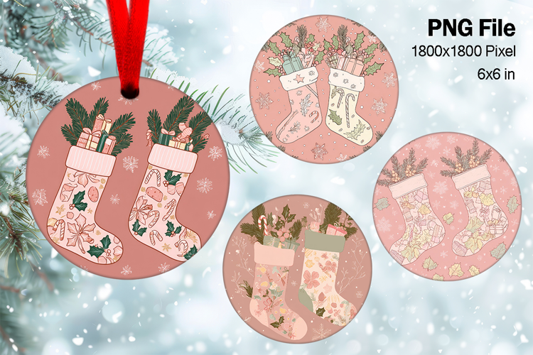 Family Christmas Ornament Stocking Design Round Watercolor29