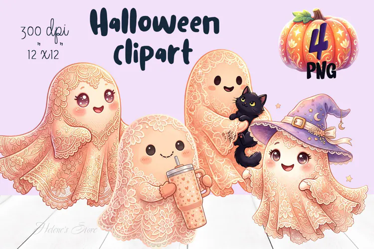 Cute Halloween clipart | Kawaii ghost sublimation design PNG