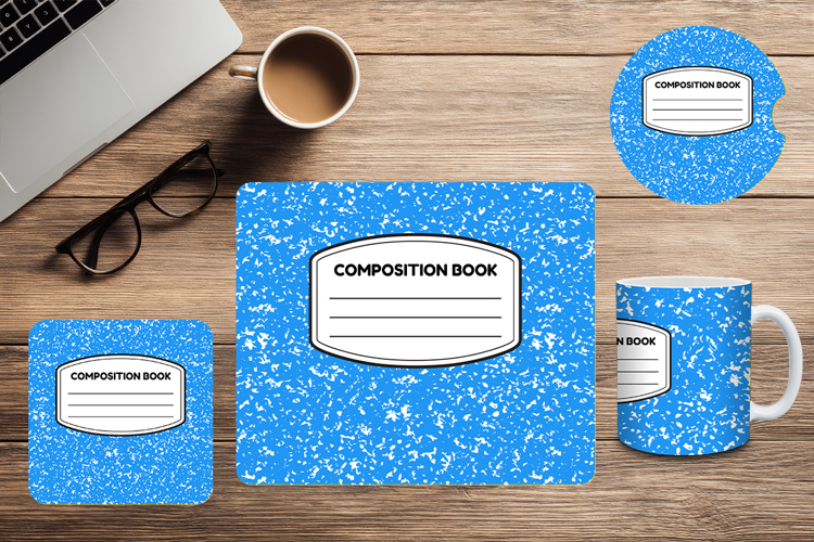 Composition Book Design School Mug Mouse Pad Car Coaster_3