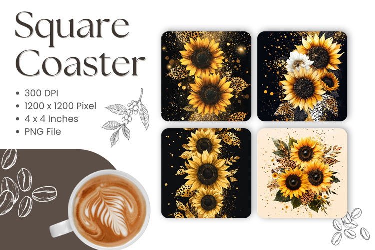 Sunflower Square Coasters Accessories Keychain Sublimation_3
