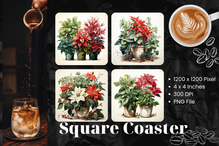 Christmas Flower Square Coasters Accessories Keychain_3