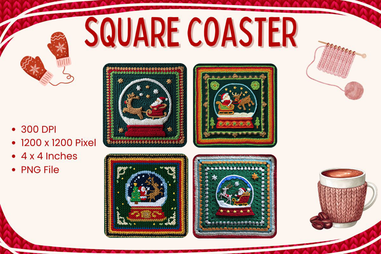 Christmas Knit Square Coasters Crochet Accessories Keychain