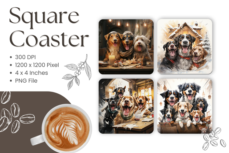 Cute Dog Square Coasters Accessories Animal Keychain Design
