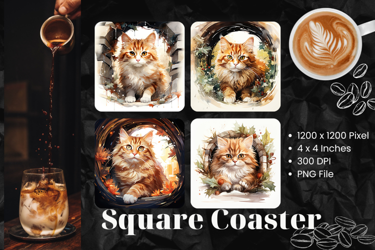 Cute Cat Square Coasters Accessories Valentine Cat Heart_3