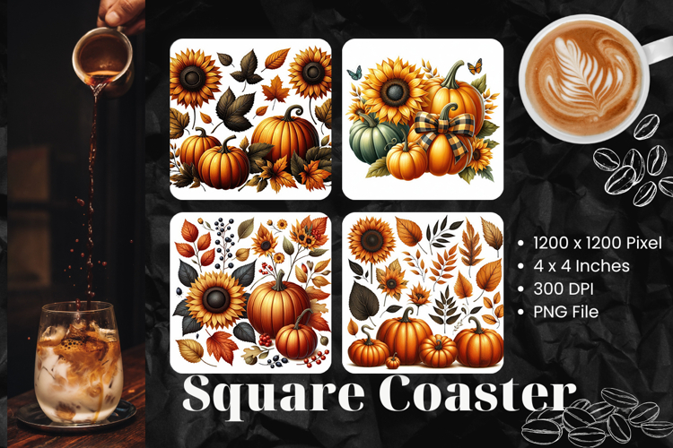 Sunflower Square Coasters Accessories Pumpkin Fall Autumn_3