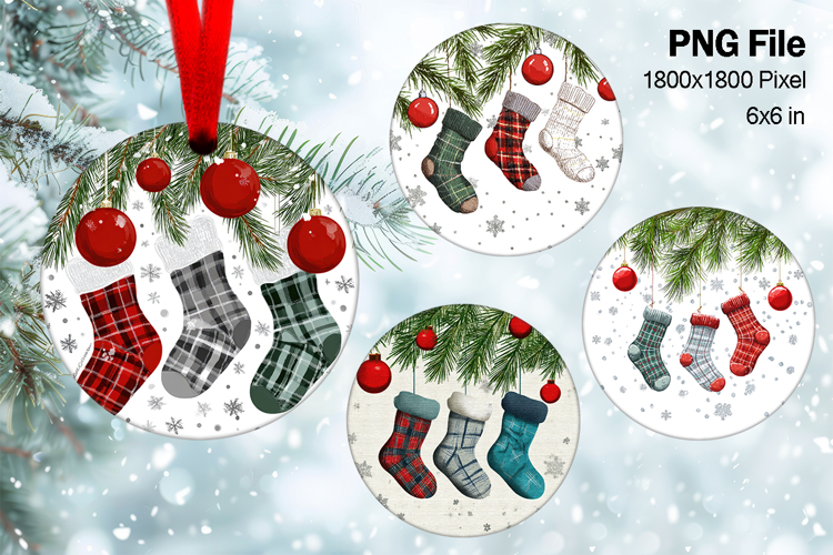 Family Christmas Ornament Stocking Design Round Watercolor30