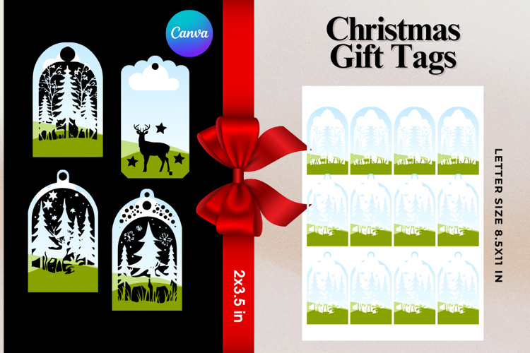 Christmas Gift Tags Canva Frame DIY Labels Editable Bag Tag