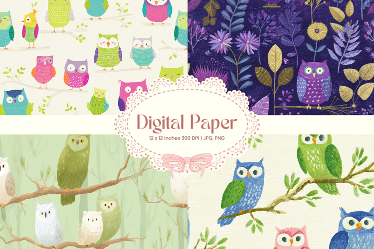 Owl Background Seamless Pattern Wallpaper Wall Art gift Wrap