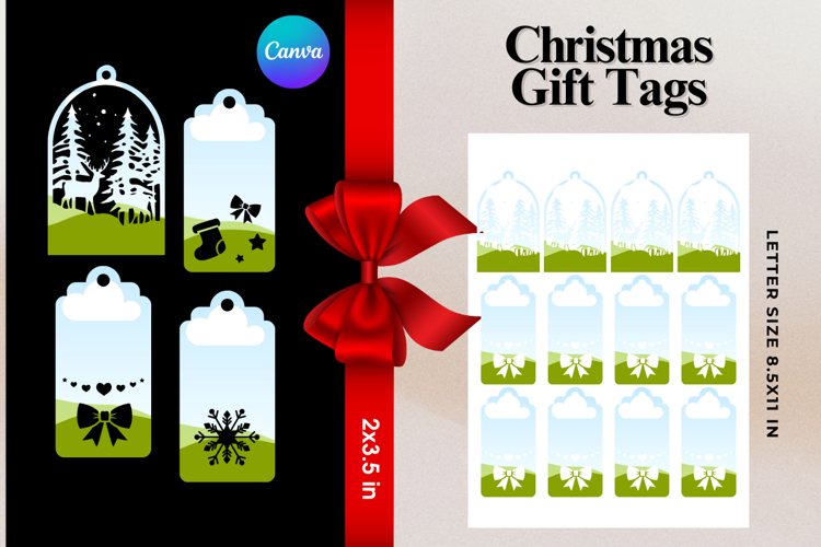 Christmas Gift Tags Canva Frame DIY Labels Editable Bag Tag