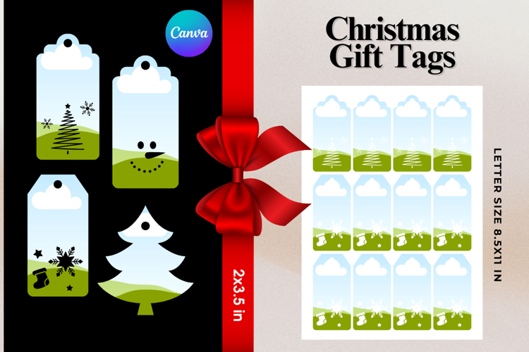 Christmas Gift Tags Canva Frame DIY Labels Editable Bag Tag