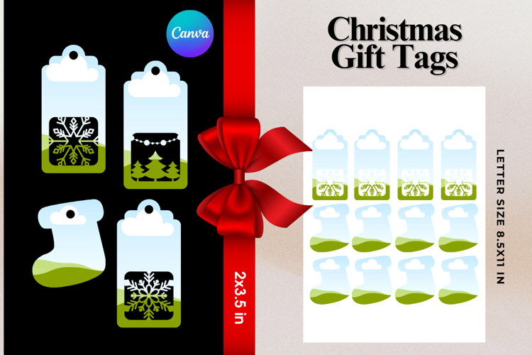 Christmas Gift Tags Canva Frame DIY Labels Editable Bag Tag