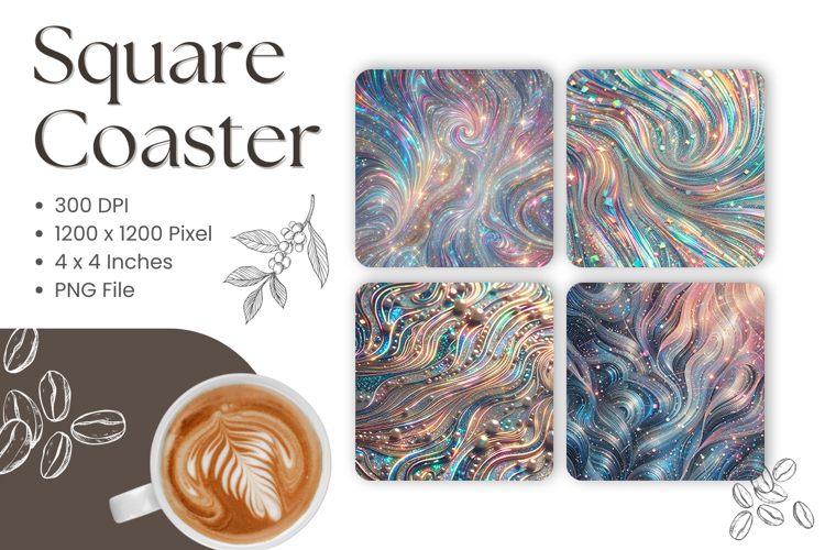 Vibrant Rainbow Holographic Glitter Square Coasters Keychain