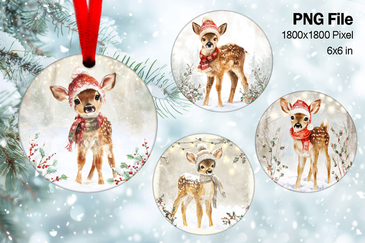 Christmas Deer Ornament Circle Deer Flower Decorate_37