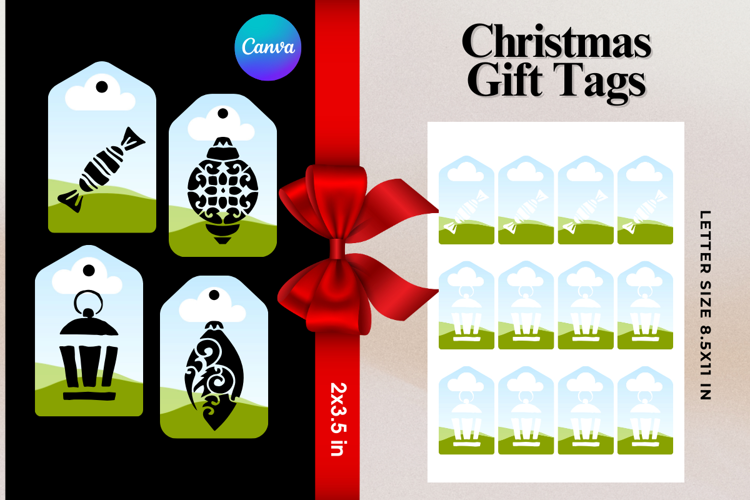 Christmas Gift Tags Canva Frame DIY Labels Editable Bag Tag