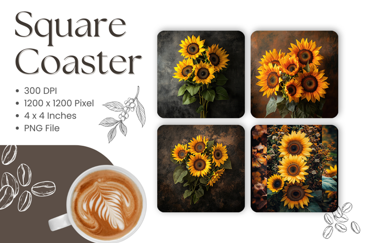 Sunflower Square Coasters Accessories Keychain Sublimation_4