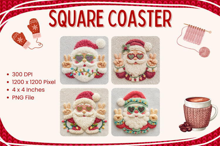 Christmas Knit Square Coasters Crochet Accessories Keychain example image 1