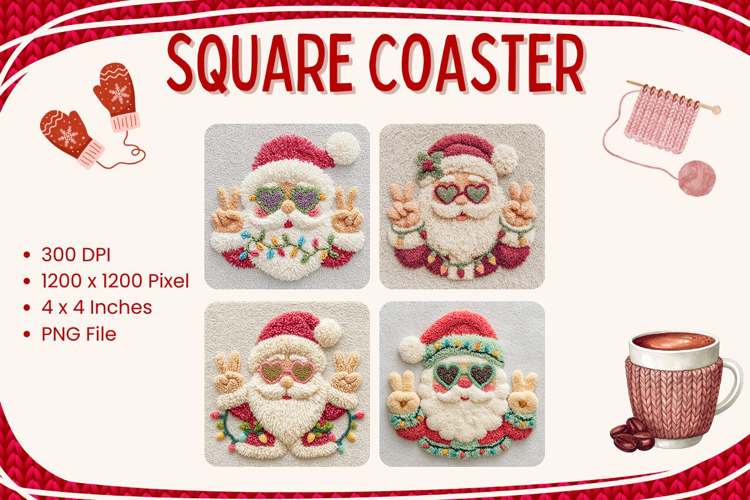 Christmas Knit Square Coasters Crochet Accessories Keychain