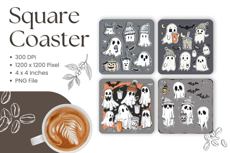 Halloween Square Coasters Accessories Ghost Keychain_4