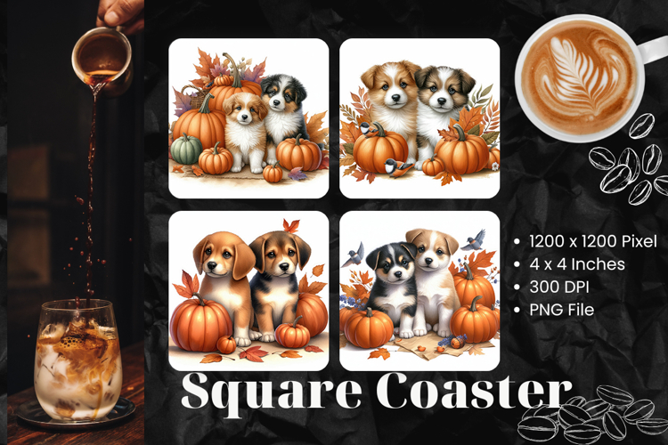 Cute Dog Square Coasters Accessories Pumpkin Dog Keychain