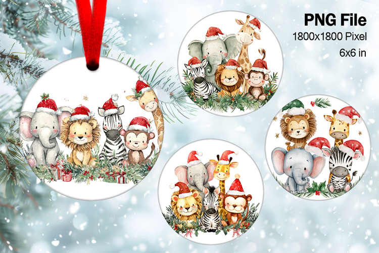 Animal Christmas Ornament Tree Zoo Round Circle Decorate