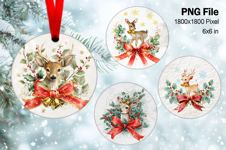 Christmas Deer Ornament Circle Deer Flower Decorate_45