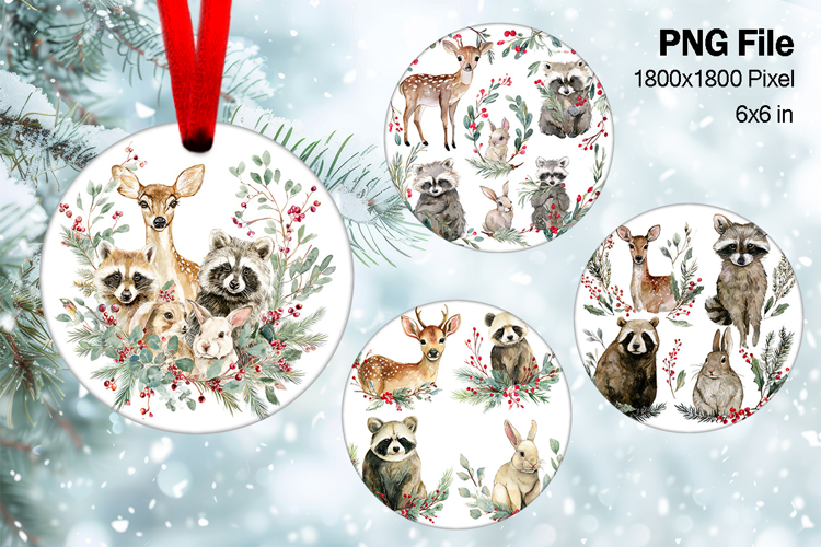 Animal Christmas Ornament Tree Zoo Round Circle Decorate_47