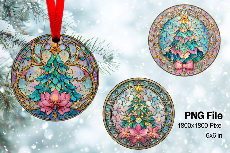 Christmas Tree Ornament Round Circle Decorate Sublimation_5 example image 1