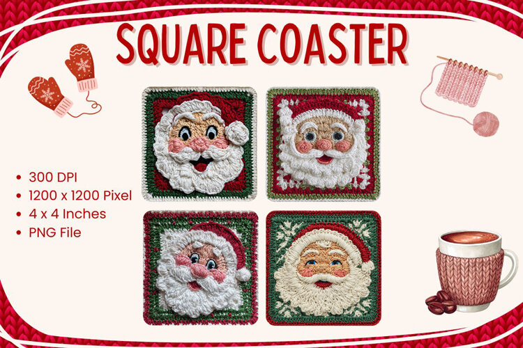 Christmas Knit Square Coasters Crochet Accessories Keychain example image 1