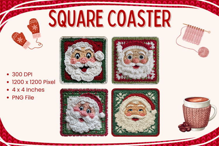 Christmas Knit Square Coasters Crochet Accessories Keychain
