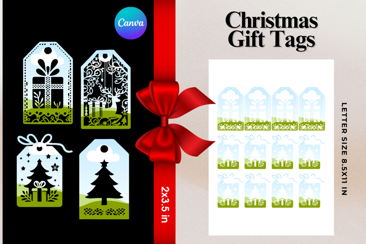 Christmas Gift Tags Canva Frame DIY Labels Editable Bag Tag