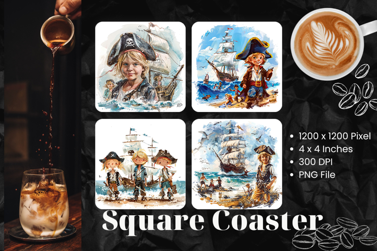 Pirate Square Coasters Kids Accessories Keychain