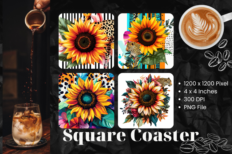 Sunflower Square Coasters Accessories Keychain Sublimation_6