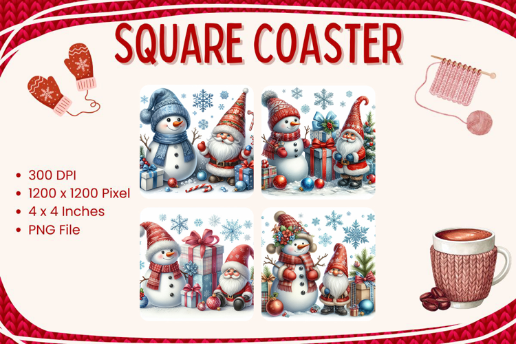 Snowman Square Coasters Christmas Accessories Keychain