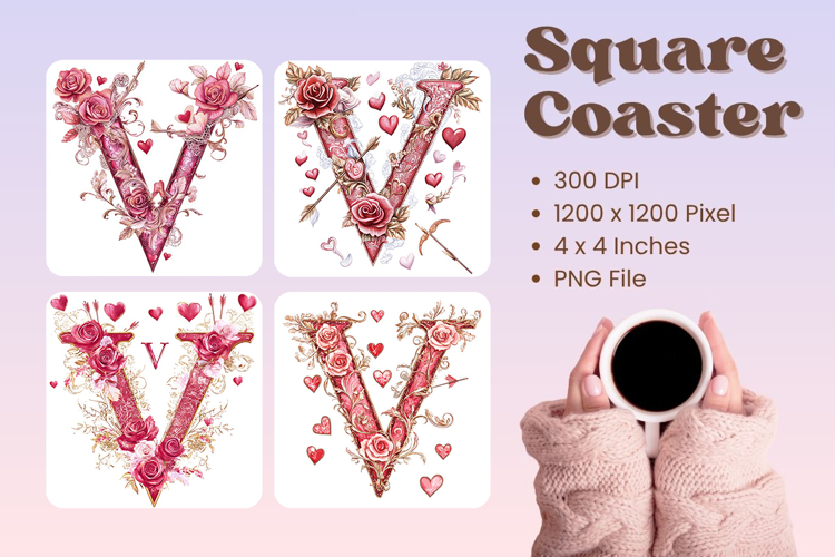 Letters Valentine Square Coasters Love Heart Accessories_V