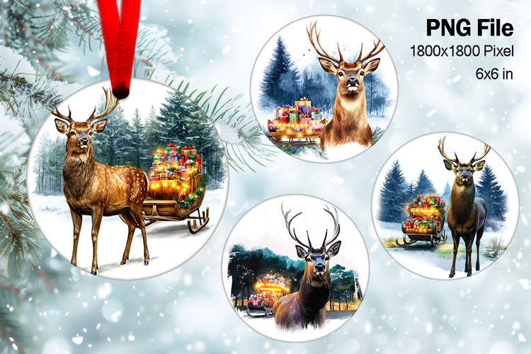 Christmas Deer Ornament Circle Deer Flower Decorate_62