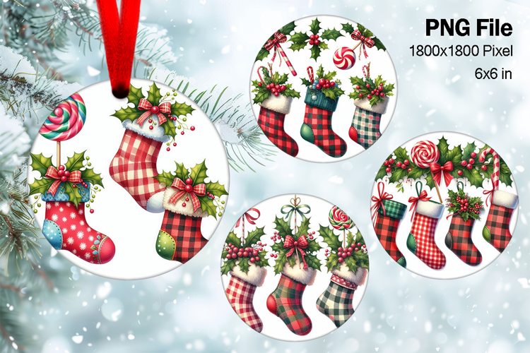 Family Christmas Ornament Stocking Design Round Watercolor65